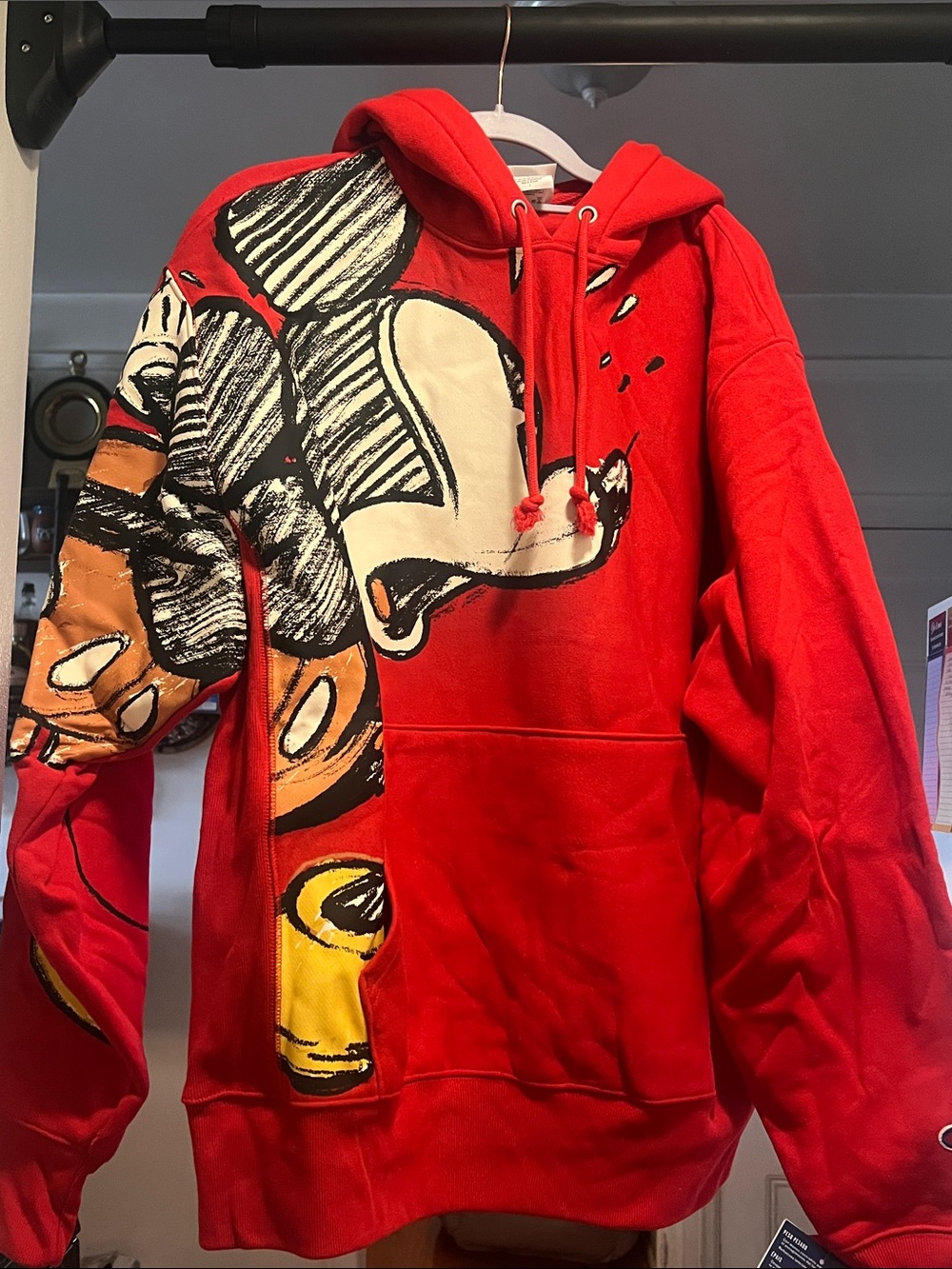 Champs Red Hoodie with Multi-Color Cartoon Graphic Disney Mickey Mouse